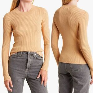 ENA PELLY Olsen Long Sleeve Knit Ribbed Top Stretchy Sz 6 Camel Tan